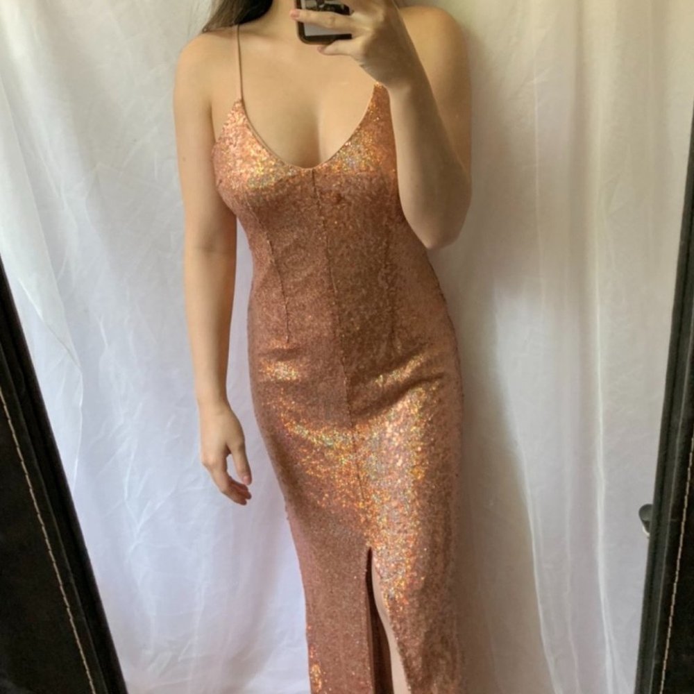 NaaNaa petite all over sequin dress in rose gold